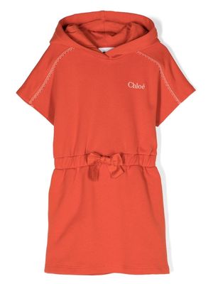 Chloé Kids embroidered-logo hooded dress - Orange
