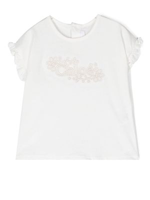 Chloé Kids embroidered-logo short-sleeved T-shirt - White