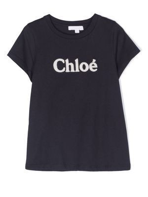 Chloé Kids embroidered-logo T-shirt - Blue