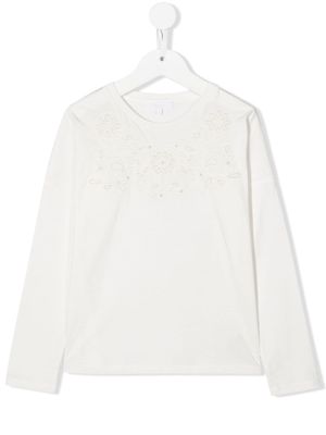 Chloé Kids embroidered long-sleeved T-shirt - White
