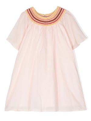 Chloé Kids embroidered-neckline detail dress - Pink