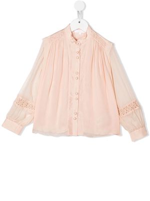 Chloé Kids embroidered pleat-detail blouse - Pink