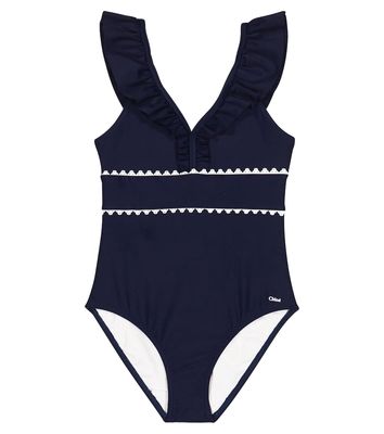 Chloé Kids Embroidered ruffle-trimmed swimsuit