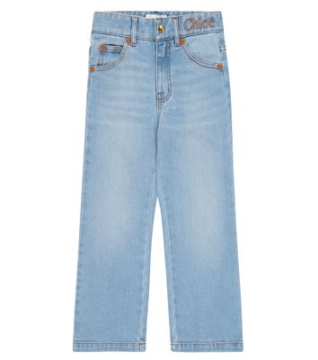 Chloé Kids Embroidered straight-leg jeans