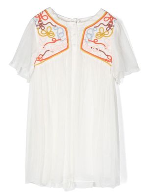 Chloé Kids embroidered-top silk dress - White