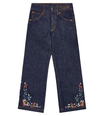 Chloé Kids Embroidered wide-leg jeans