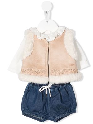 Chloé Kids faux-shearling waistcoat set - Neutrals