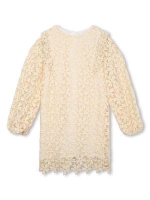 Chloé Kids floral-appliqué open-knit dress - Neutrals