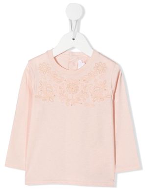 Chloé Kids floral-embroidered cotton T-shirt - Pink