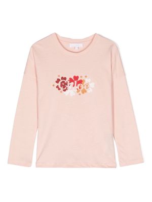 Chloé Kids floral-embroidered cotton top - Pink