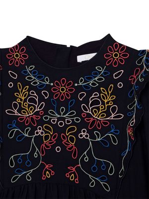 Chloé Kids floral-embroidered flared dress - Blue