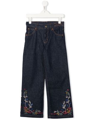 Chloé Kids floral-embroidered jeans - Blue