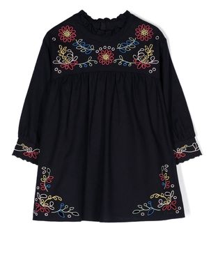 Chloé Kids floral-embroidered long-sleeved dress - Blue