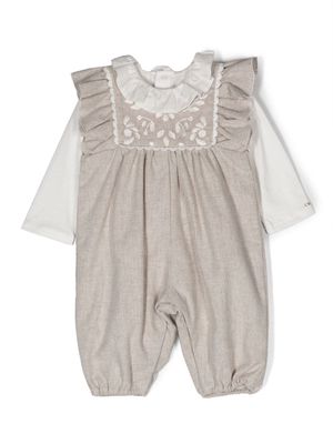 Chloé Kids floral-embroidered ruffled babygrow set - Grey