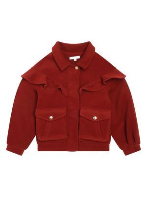 Chloé Kids frilled-trim zip-up jacket - Red