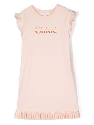 Chloé Kids fringed hem jersey dress - Pink
