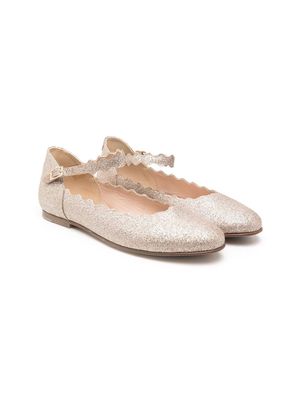 Chloé Kids glitter-detail ballerina shoes - Gold