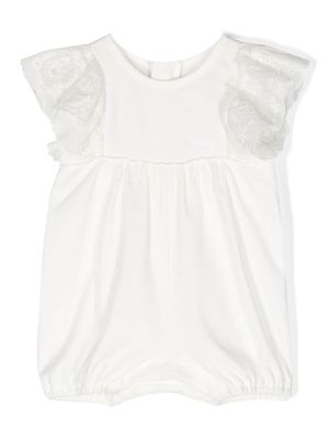 Chloé Kids lace-trim short-sleeve romper - White