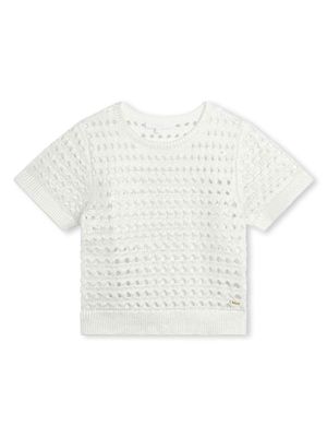 Chloé Kids lamé open-knit T-shirt - White