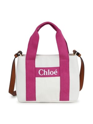 Chloé Kids logo-appliqué denim shoulder bag - White