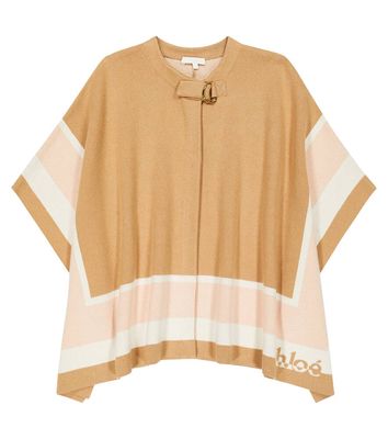 Chloé Kids Logo colorblocked cotton and wool cape