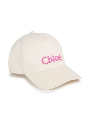 Chloé Kids logo-embroidered cotton cap - White