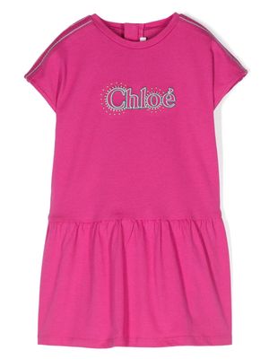 Chloé Kids logo-embroidered cotton dress - Pink