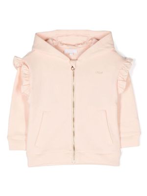 Chloé Kids logo-embroidered cotton hoodie - Pink