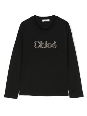 Chloé Kids logo-embroidered cotton T-shirt - Black
