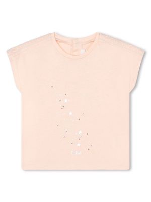 Chloé Kids logo-embroidered cotton T-shirt - Pink