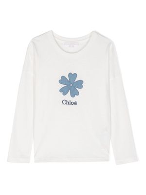 Chloé Kids logo-embroidered cotton T-shirt - White