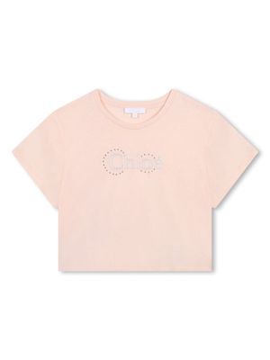 Chloé Kids logo-embroidered crew-neck T-shirt - Pink