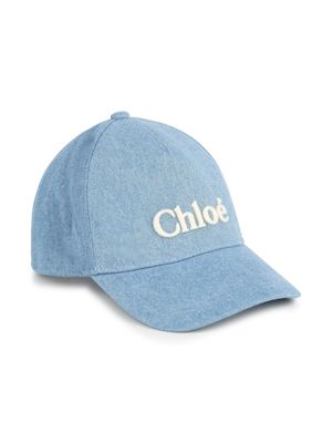 Chloé Kids logo-embroidered denim baseball cap - Blue