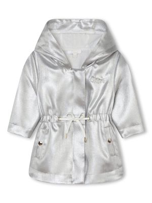 Chloé Kids logo-embroidered hooded coat - Silver