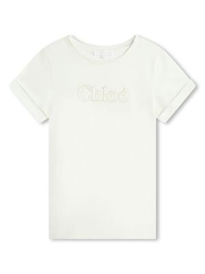 Chloé Kids logo-embroidered jersey T-shirt - White