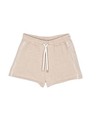 Chloé Kids logo-embroidered jersey track shorts - Brown