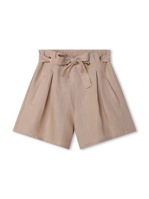Chloé Kids logo-embroidered linen shorts - Neutrals