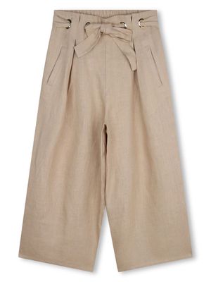 Chloé Kids logo-embroidered linen trousers - Neutrals