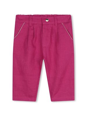 Chloé Kids logo-embroidered linen trousers - Pink