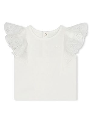 Chloé Kids logo-embroidered organic cotton blouse - White