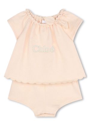 Chloé Kids logo-embroidered organic short set - Neutrals