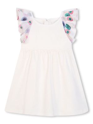 Chloé Kids logo-embroidered ruffle-trim dress - White