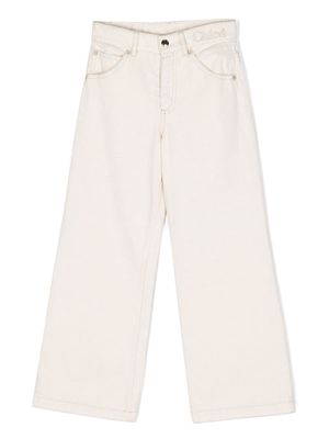 Chloé Kids logo-embroidered wide-leg jeans - White