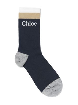 Chloé Kids logo intarsia-knit cotton-blend socks - Blue