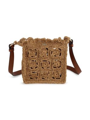 Chloé Kids logo-lettering raffia shoulder bag - Neutrals