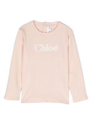 Chloé Kids logo-patch cotton T-Shirt - Pink