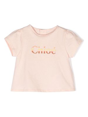 Chloé Kids logo-patch T-shirt - Pink