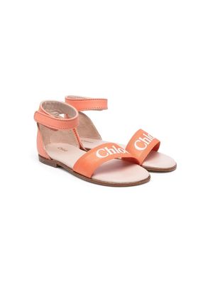 Chloé Kids logo-print ankle-strap sandals - Orange