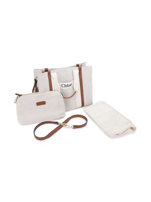 Chloé Kids logo-print canvas changing bag - White