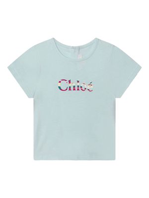 Chloé Kids logo-print organic cotton T-shirt - Blue